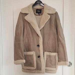 Maje Tan and Cream Shearling Coat